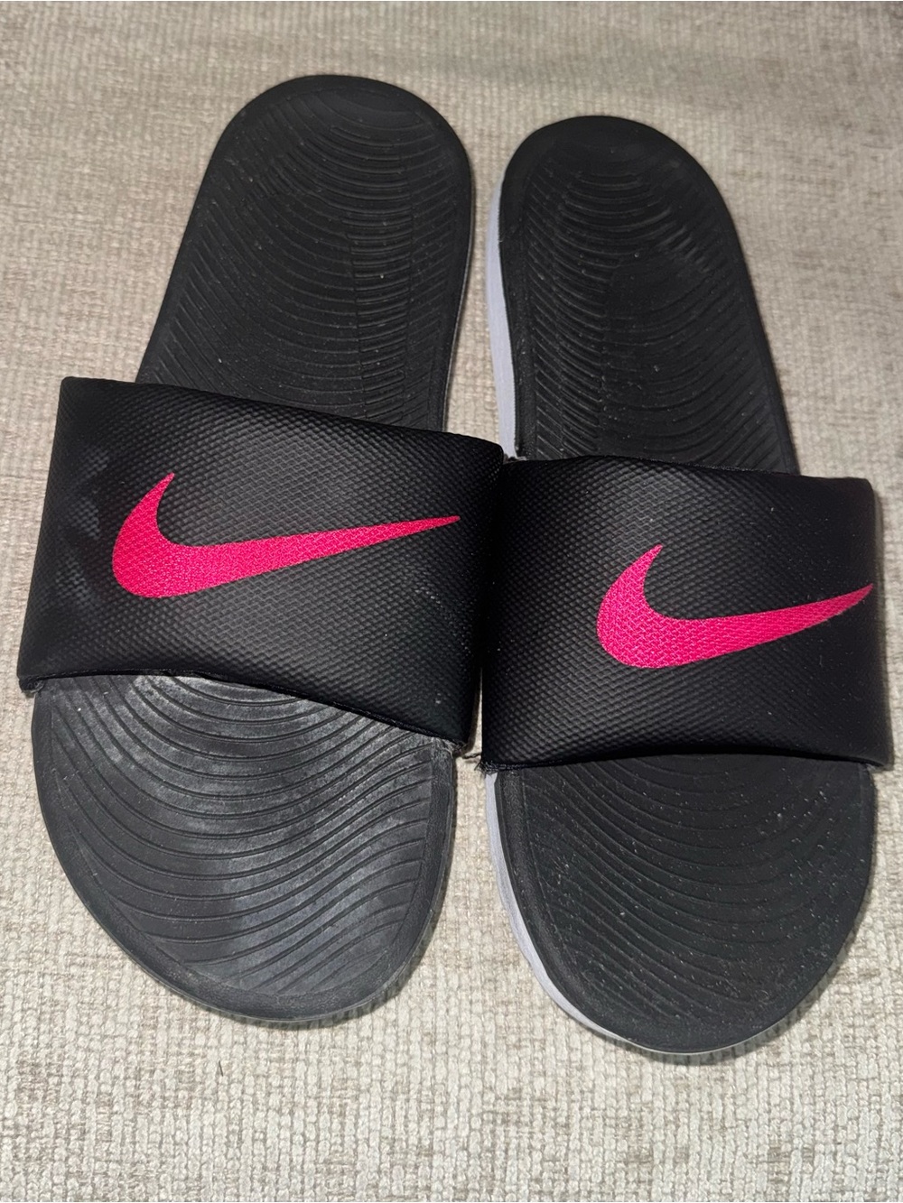 Nike Black Slide Sandals with Hot Pink Swoosh